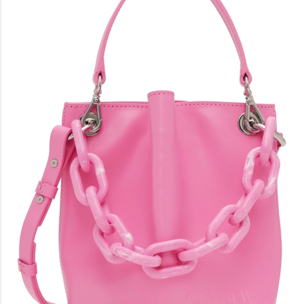 Ganni Small Diamond Bucket Bag in pink recycled leather